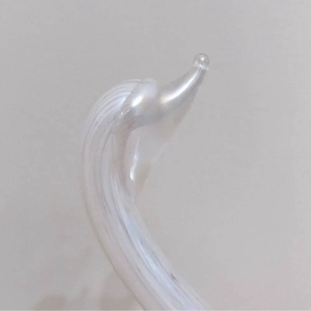 Vintage White Iridescent Lustre Spotted Swan Solid Glass Figurine Paperweight